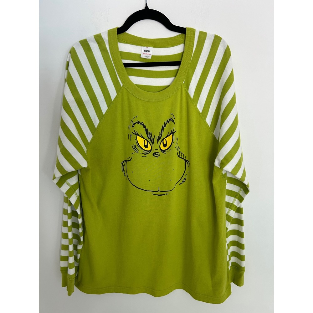 Hanna Andersson Grinch Organic Cotton Striped Raglan Pajama Top XXL Green White
